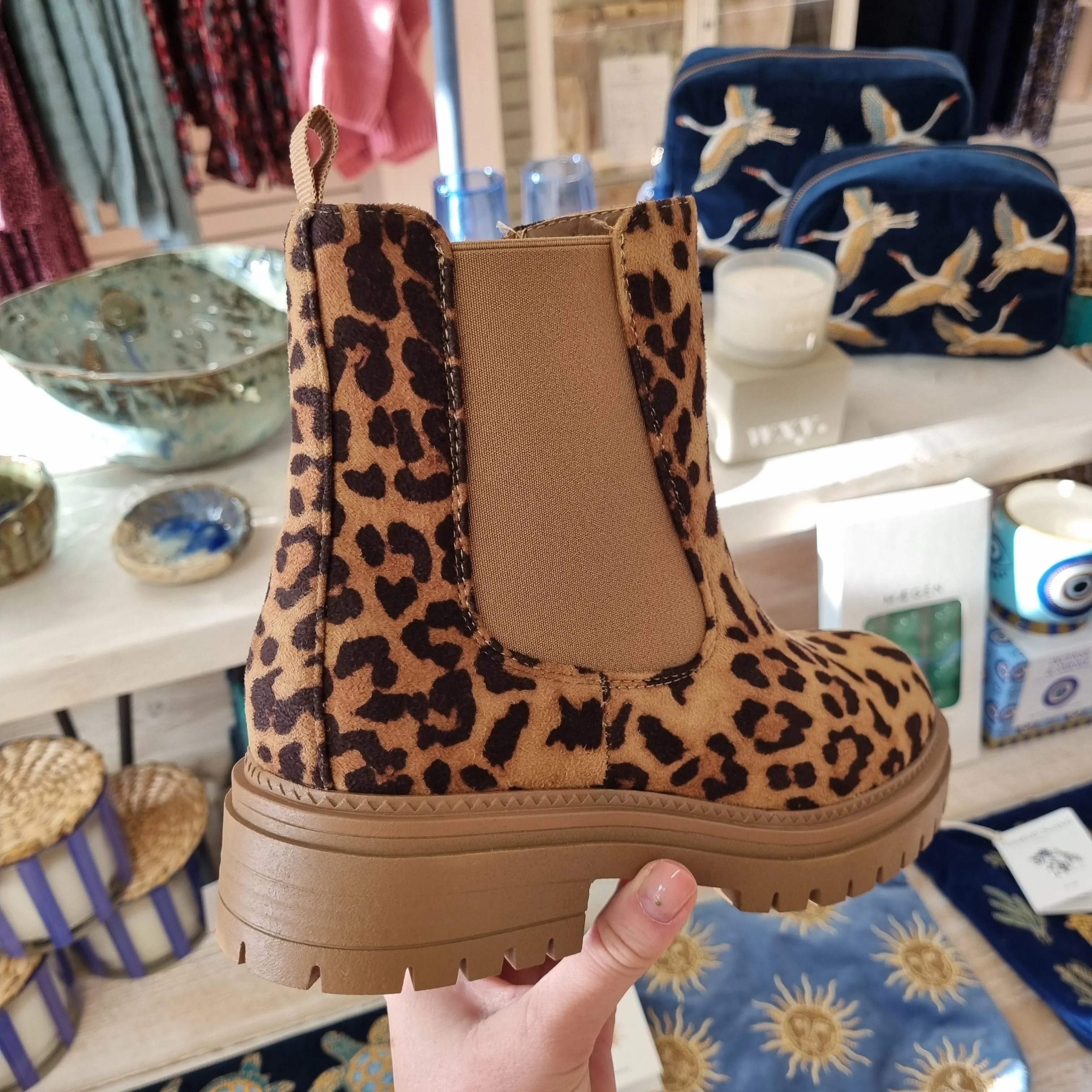 Olive Chelsea Boots in Animal Print