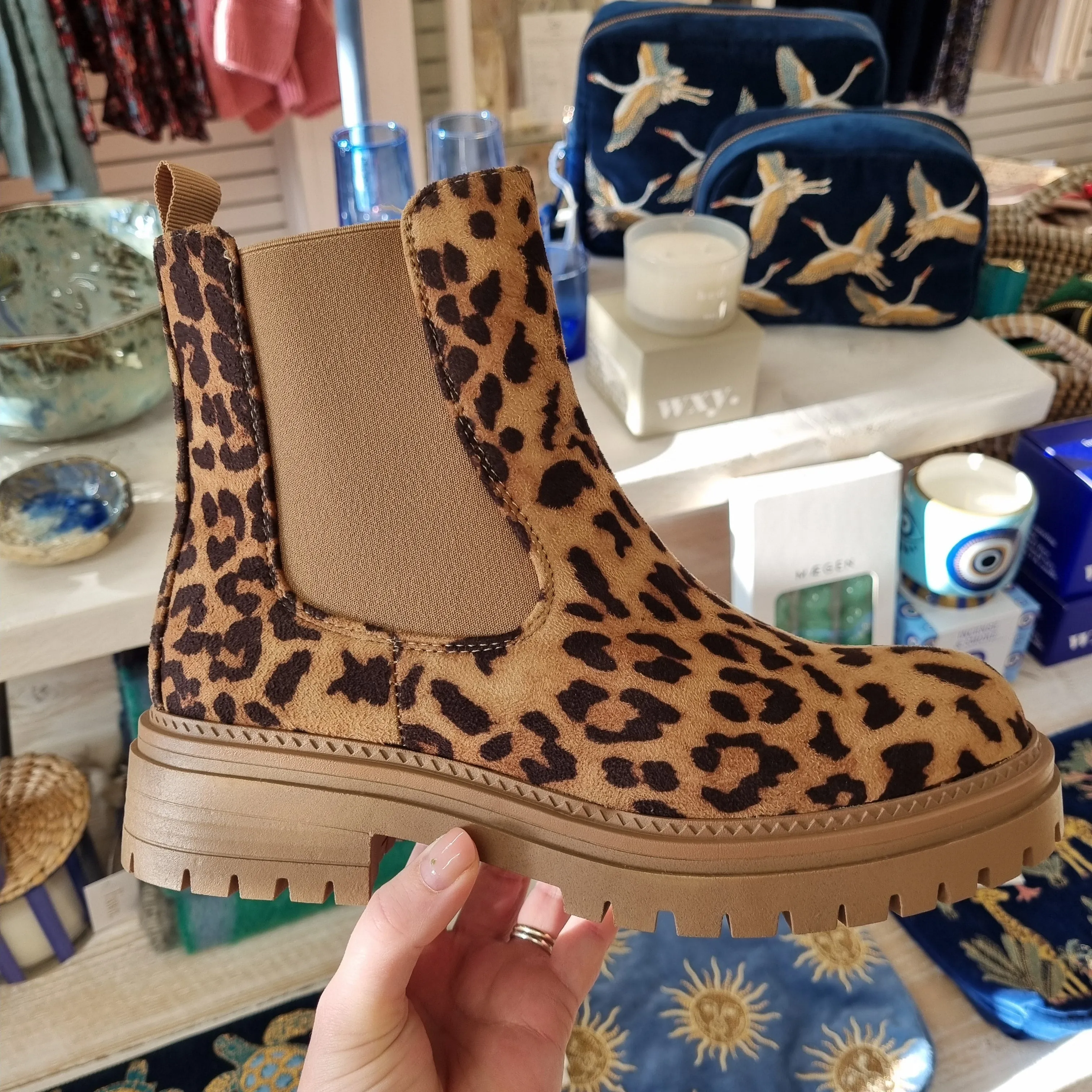 Olive Chelsea Boots in Animal Print