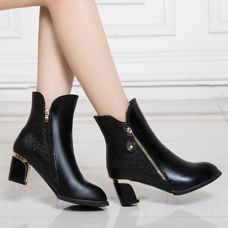 Sexy Pointed Head Zipper Ankle Boots