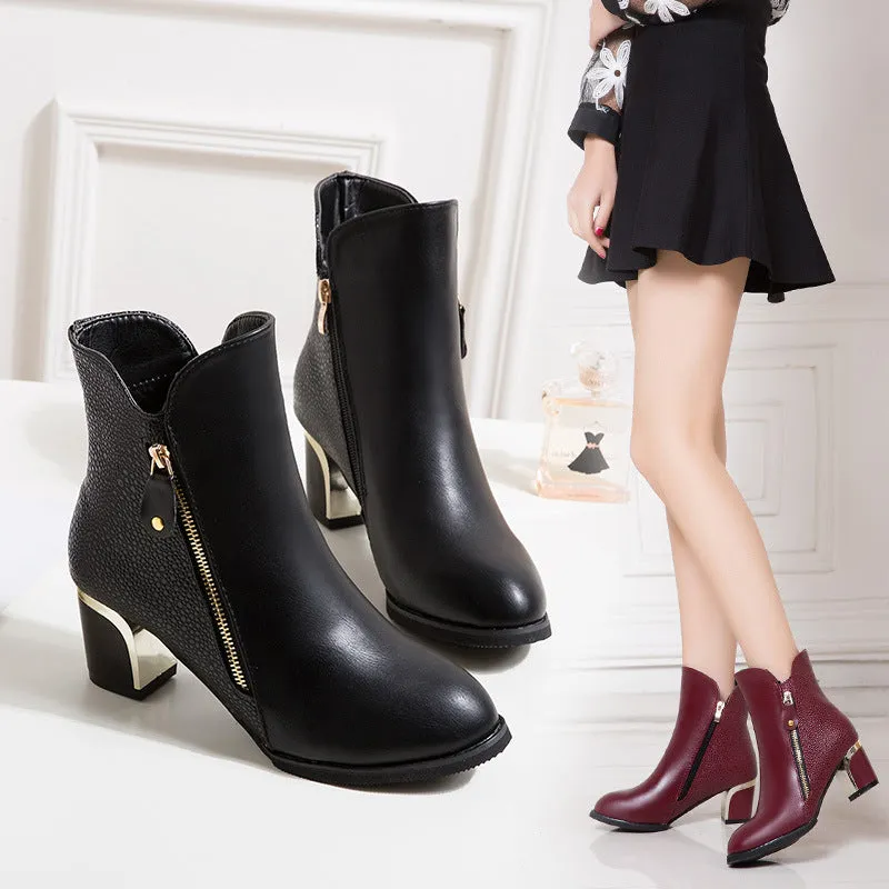 Sexy Pointed Head Zipper Ankle Boots