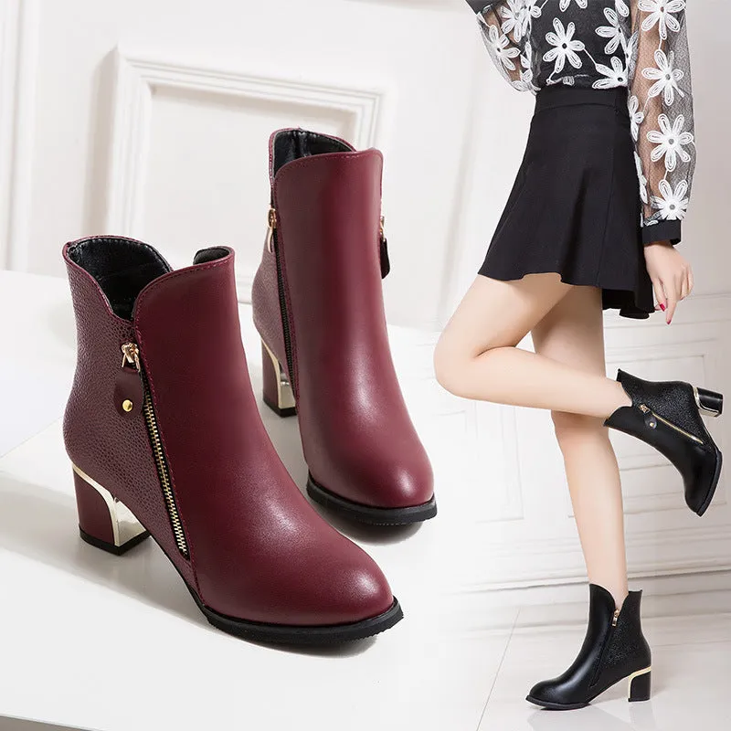 Sexy Pointed Head Zipper Ankle Boots