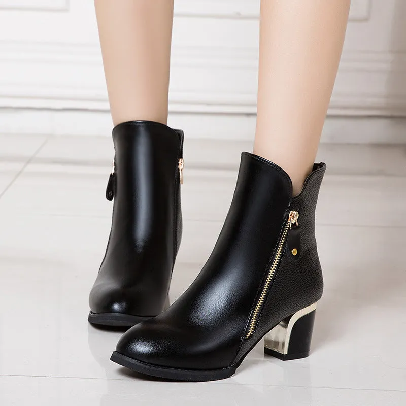 Sexy Pointed Head Zipper Ankle Boots