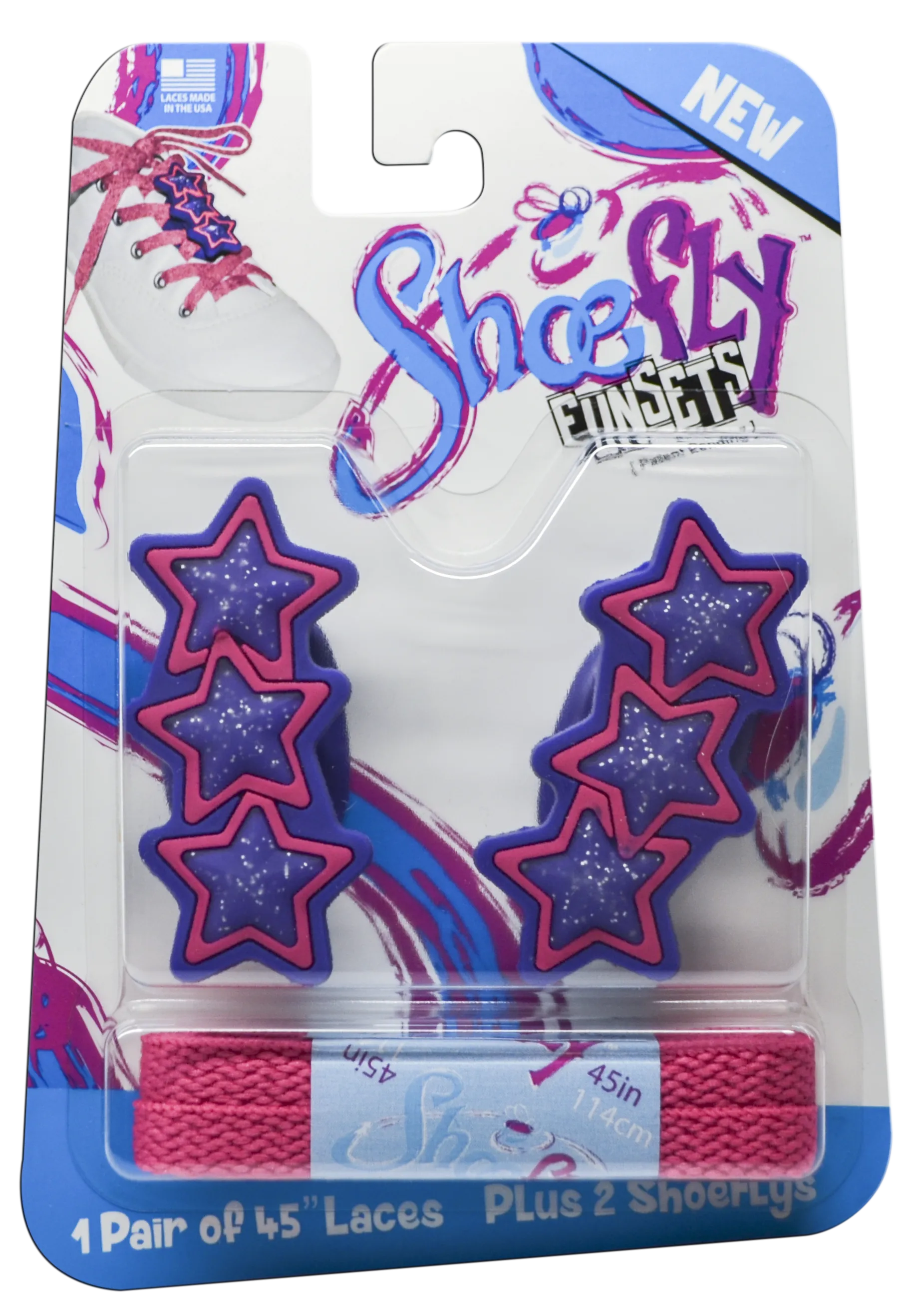 ShoeFlys ® Funsets™ | Sparkle Stars with Hot Pink Laces