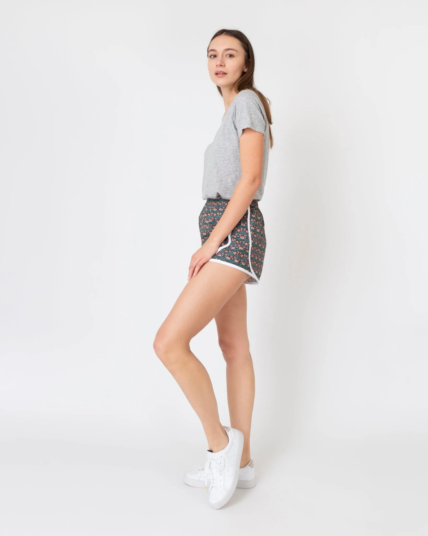 Track Short in Green Mallow Liberty Fabric