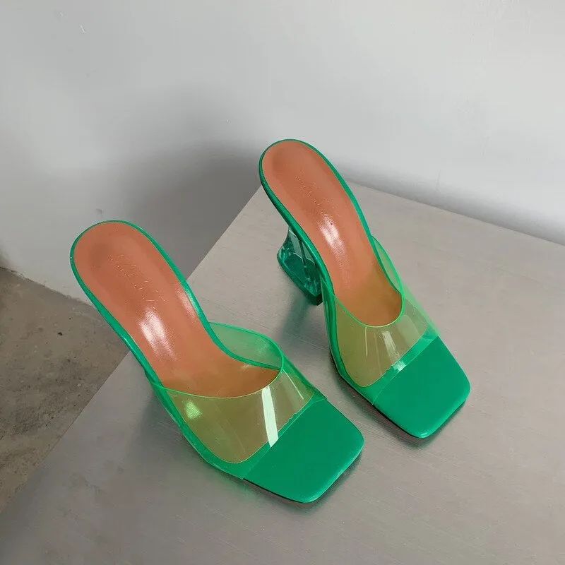 Transparent Crystal Clear Heeled Women Slippers