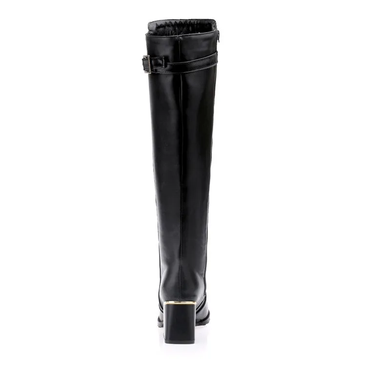 Women's Buckle Chunky High Heel Knee High Boots