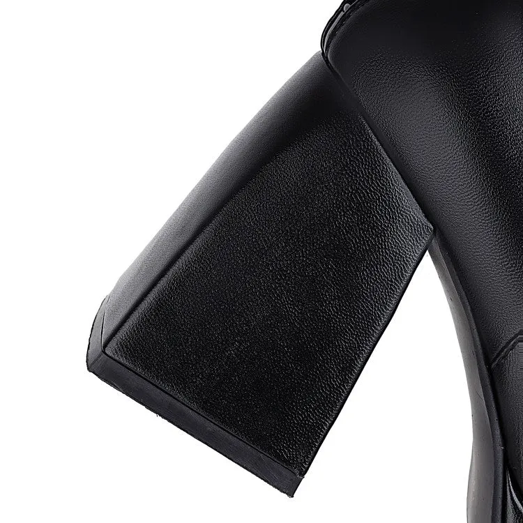 Women's Candy Color Stitching Block Heel Platform Knee High Boots