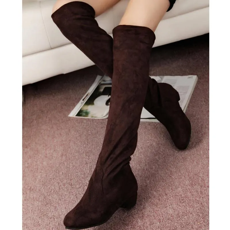 Women's low heel plain thigh high boots