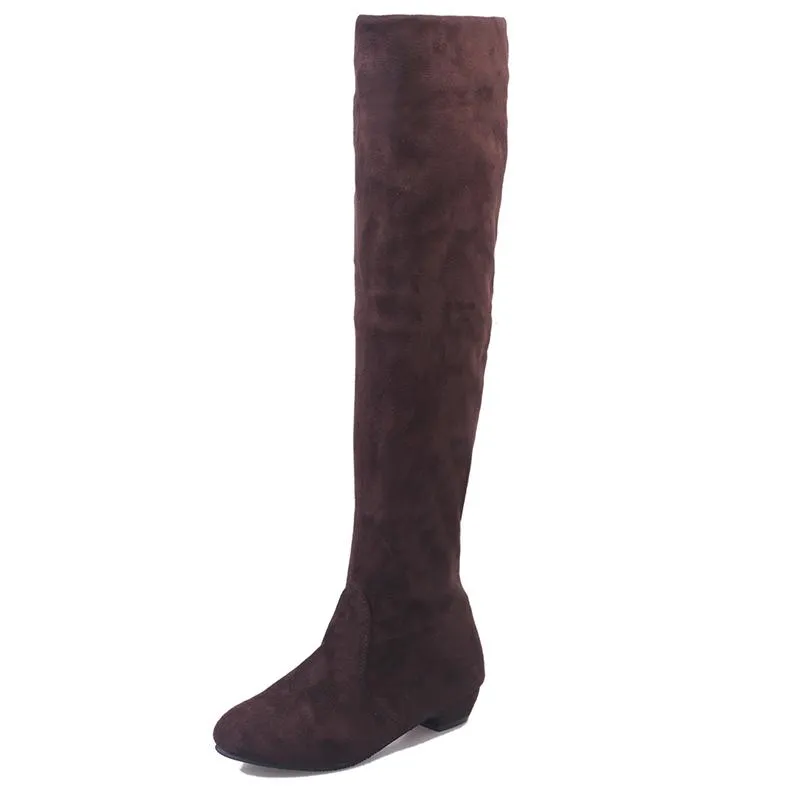 Women's low heel plain thigh high boots