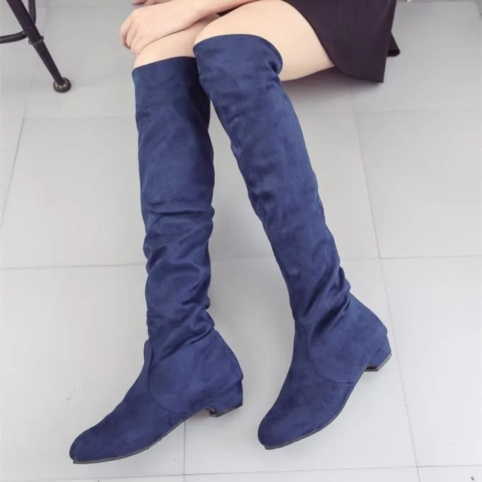 Women's low heel plain thigh high boots
