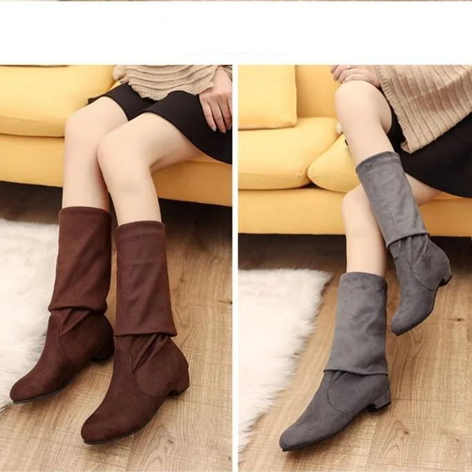 Women's low heel plain thigh high boots
