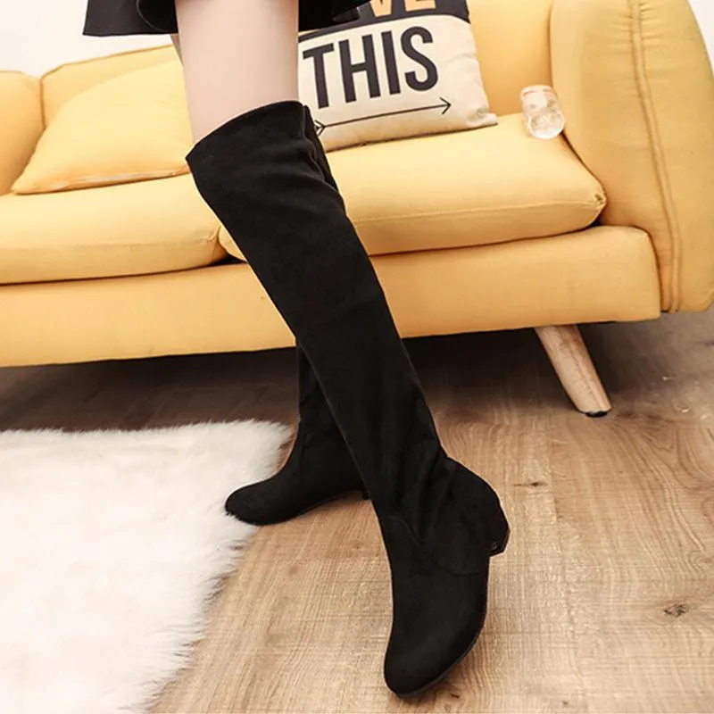 Women's low heel plain thigh high boots