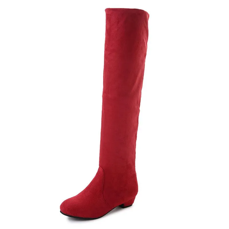 Women's low heel plain thigh high boots