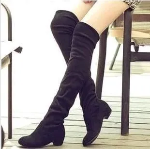 Women's low heel plain thigh high boots