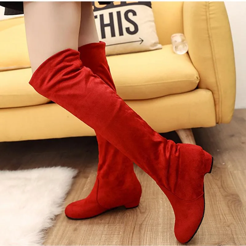 Women's low heel plain thigh high boots