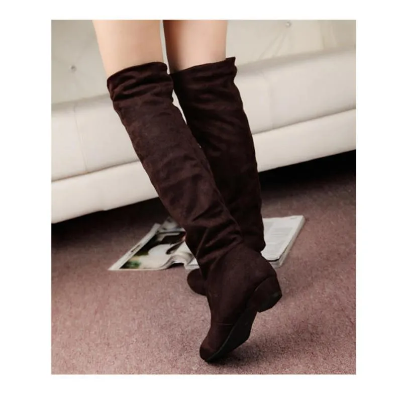 Women's low heel plain thigh high boots
