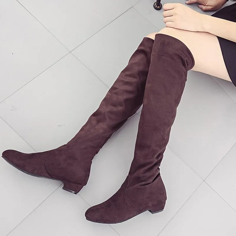 Women's low heel plain thigh high boots