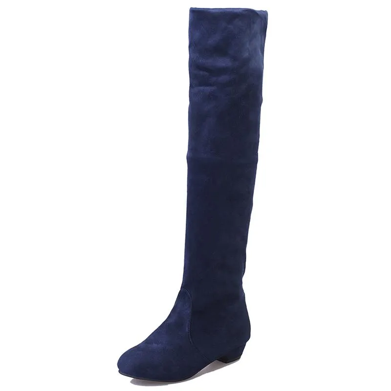 Women's low heel plain thigh high boots
