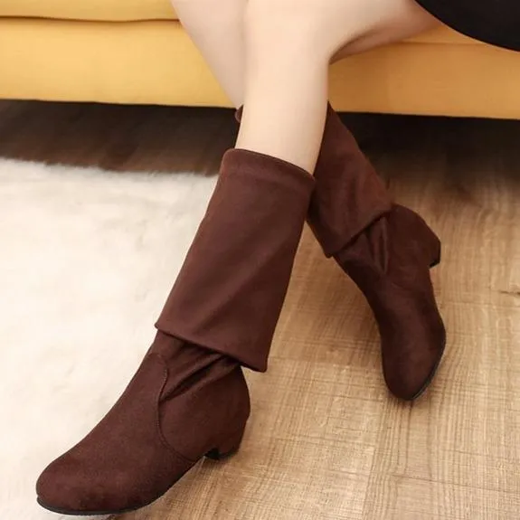 Women's low heel plain thigh high boots