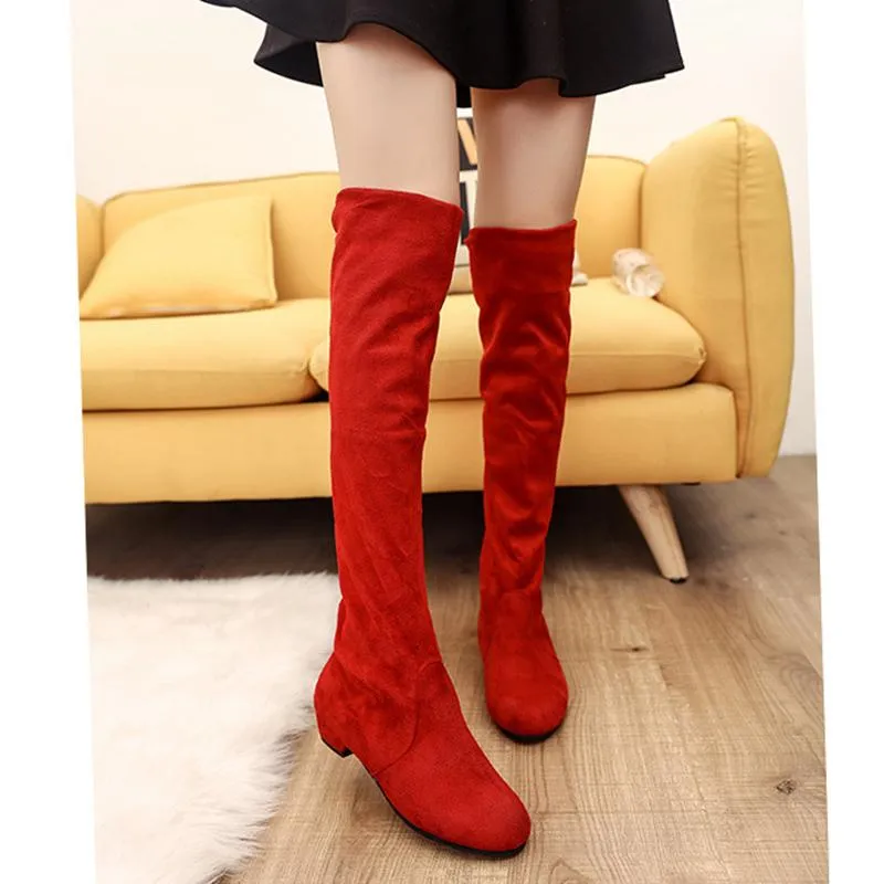Women's low heel plain thigh high boots