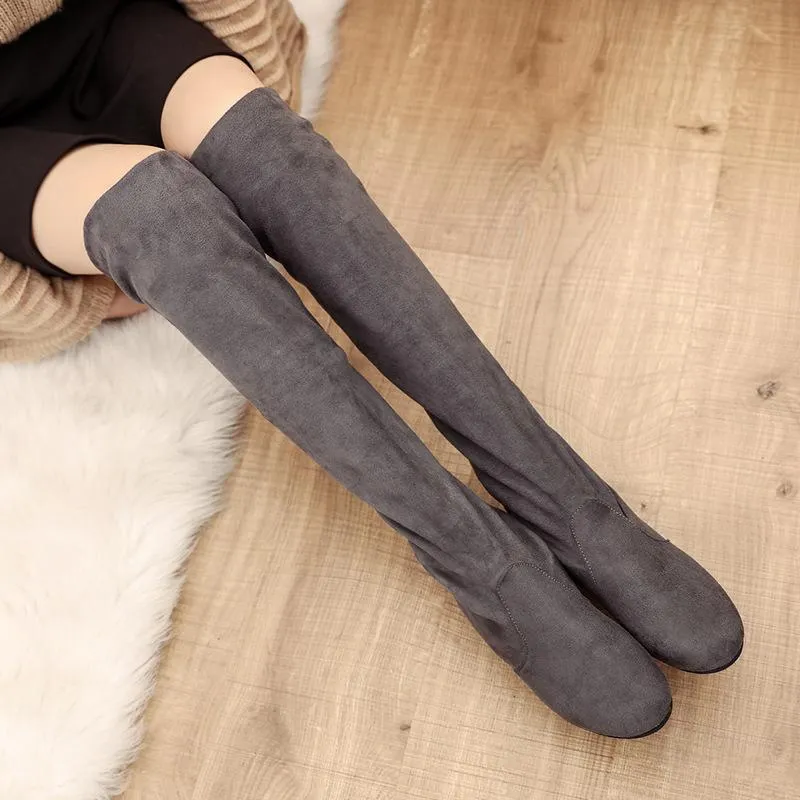 Women's low heel plain thigh high boots