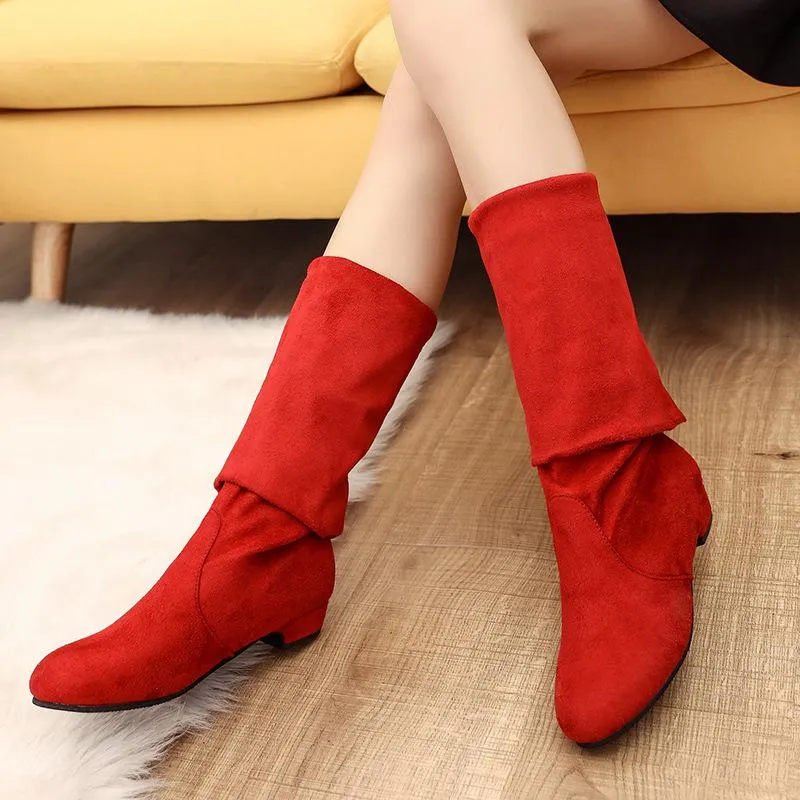 Women's low heel plain thigh high boots
