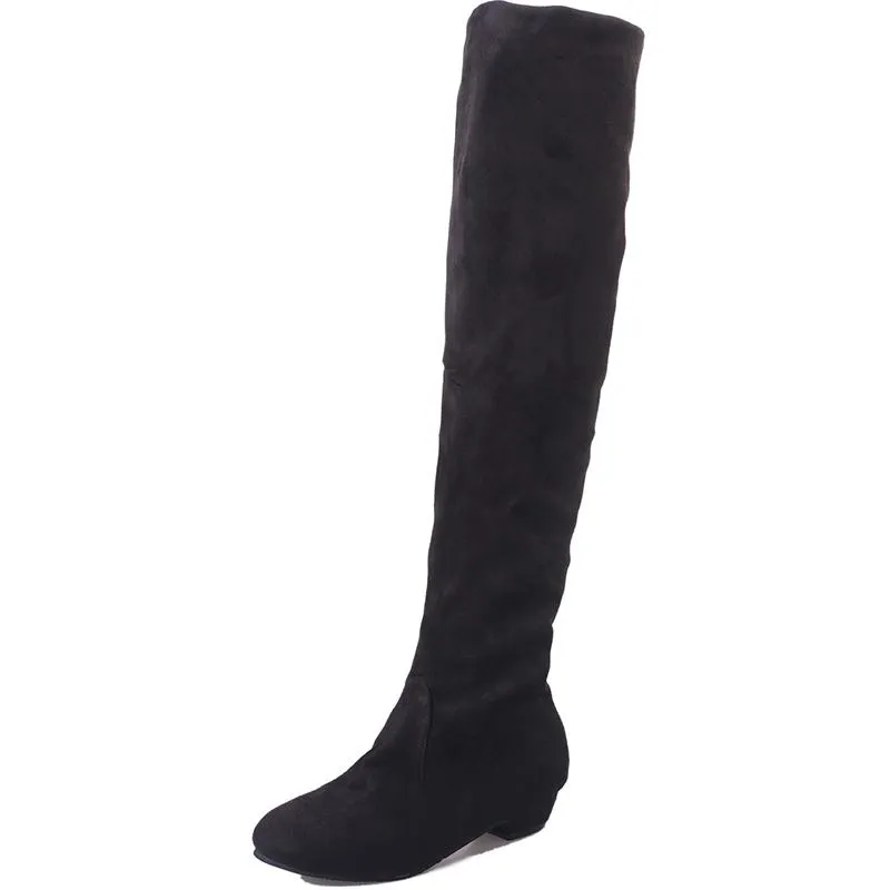 Women's low heel plain thigh high boots